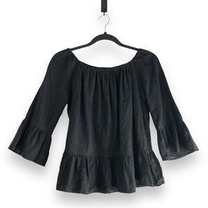 Plage Japan Womens Size‎ Large? Black Bell Sleeve Lagenlook Blouse Peplum Linen
